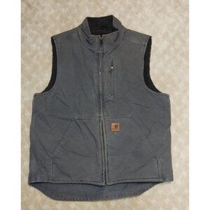 Carhartt Vest Men's Medium Grey Sherpa Lined Sandstone Mock Neck Workwear V33